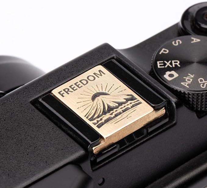 Snowy Mountain Sunrise Pattern Camera Metal Hot Shoe Cover for Fujifilm x100vi x100v X-Pro3 xpro2 xpro1 xt50 xt30 xt5 xt4 xt3 (Copper Alloy-Hot Shoe Cover)