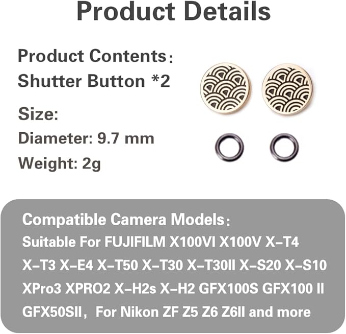 DBZZ Camera Shutter Button for Fuji X-T5 X-T3ii X-T200 X-T4 (2 Brass Waves)