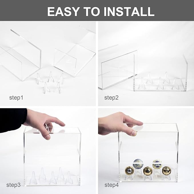 5 Ring Championship Ring Display Case, Clear Tournament Ring Holder Box, Acrylic Display Easel and Stand Holder for Multiple Rings Baseball Softball Football Cheer Leading Ring, Removable Door