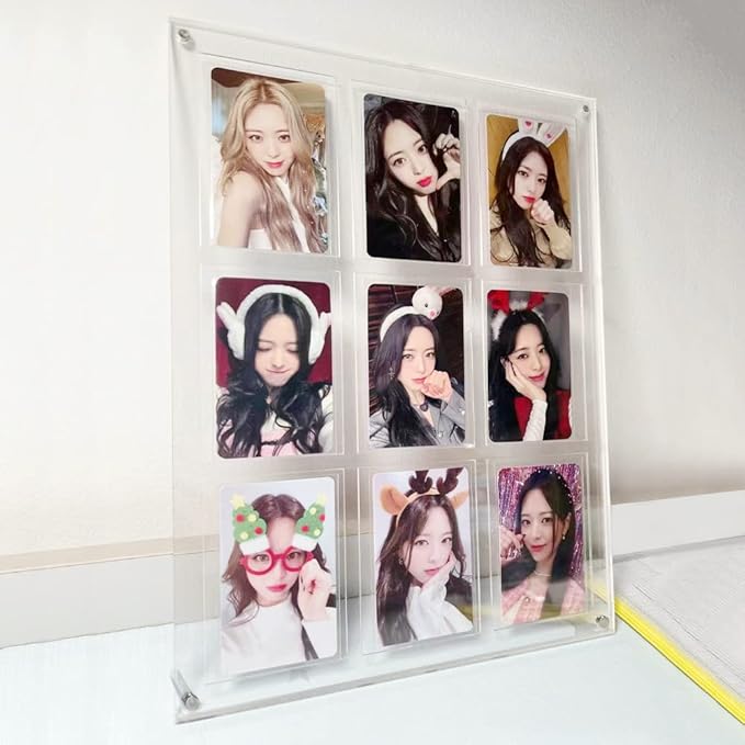 Baskiss Standing Card Holder, Ultra Clear Acrylic Display, 66 x 91 mm Trading Cards Cases Protectors for Kpop Photocard Sports Baseball Basketball Photo Showcase with Screws (9 Cards)