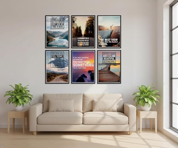 Zhfmoir Motivational Wall Art Posters Set of 6, Inspirational Quotes Canvas Prints Mountain Nature Landscape Wall Decor for Office Classroom Gym Bedroom Home Decor 8x10 Unframed