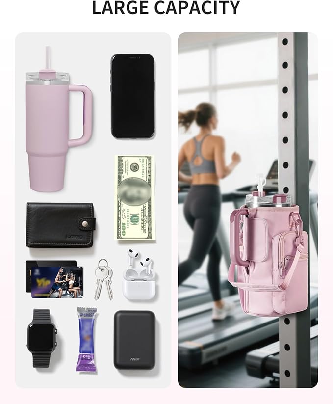 sportsnew Magnetic Gym Bag for Women Men, Water Bottle Carrier Holder with Strap & Phone Pockets for 40oz Tumbler with Handle, 4 Built-in Magnets Small Gym Bag for Sports, Workout, Fitness, Walking