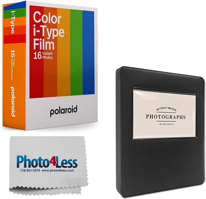 Polaroid Color Instant Film for i-Type - Double Pack (16 Sheets) + Black Album for Polaroid Film
