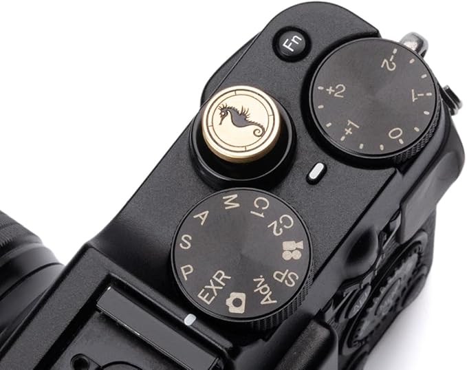 Hippocampus japonicus Soft Release Button - Red - fits Any Standard Threaded Release - Fujifilm X100V, X100F, X100T, Xpro3 & Xpro2, X-T3, X-T2, X-E3, X-E2s, X-E2, X-T30, X-T20 (Silver and Brass)
