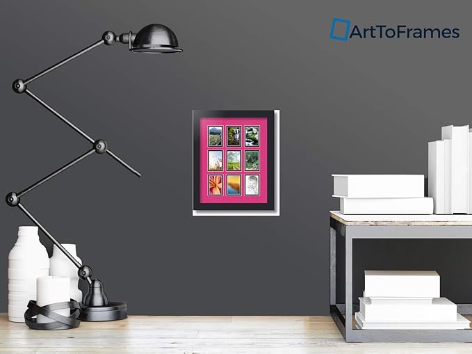 ArtToFrames Collage Photo Frame Double Mat with 9-2x3 Openings with Satin Black Frame and Tulip mat.