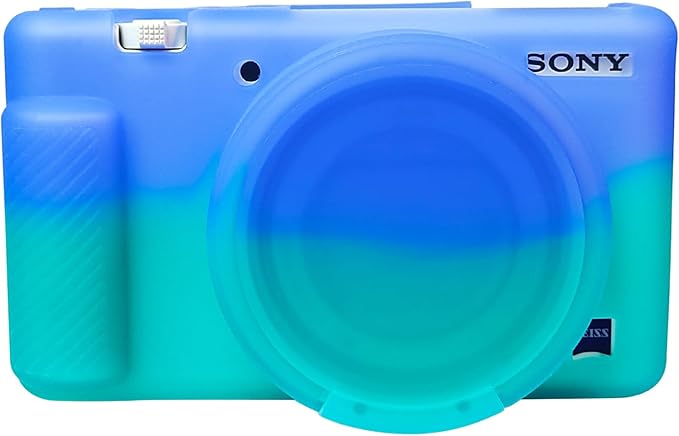 Easy Hood Camera Case for Sony ZV-1, Soft Silicone Cover Camera Sleeve Body Skin Protective Case with Removable Lens Cap for Sony ZV1 Digital Camera, Blue Green