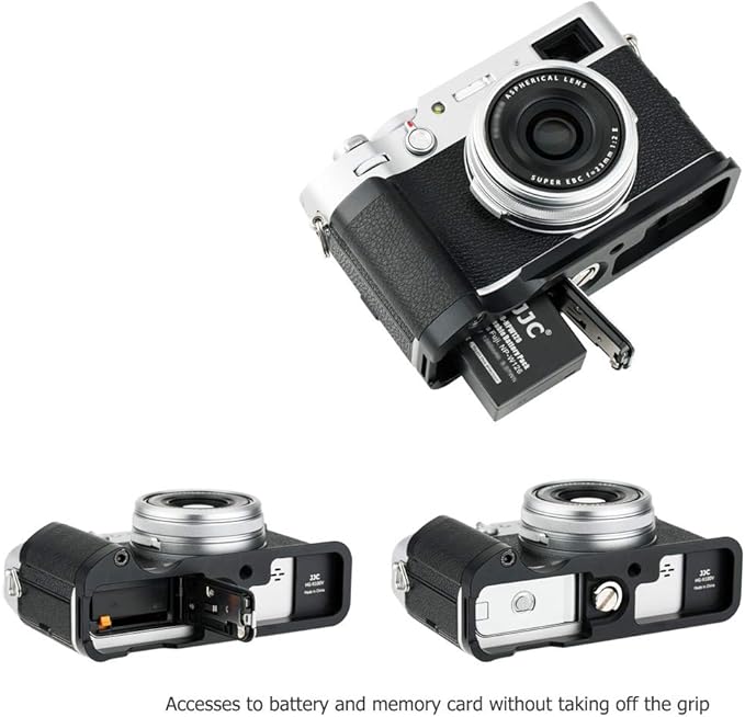 JJC Solid Metal Hand Grip Secure Handle Bracket for Fuji Fujifilm X100V X100F Camera(Not for X100VI), Anti-Slip Pads Design, Arca Swiss Quick Release Plate, Extra 1/4"-20 Tripod Hole & Hand Strap Hole