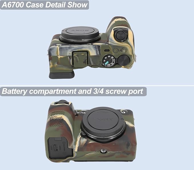 Pocoukate Case for Sony Alpha 6700 Camera, Soft Silicone Protective Cover Skin with A6700 Screen Protector Accessories for Sony Alpha 6700 Camera Silicone Case - Camouflage