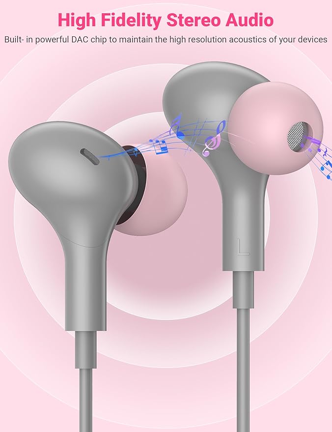 USB C Earbuds with Microphone Cute in Ear Wired Headphone USB-C Plug Ear Buds Corded Head Phone Magnetic Type C Earphone for iPhone 17 Pro Max 16 Plus 15 16e for Samsung A17 A16 S26 S25 S24