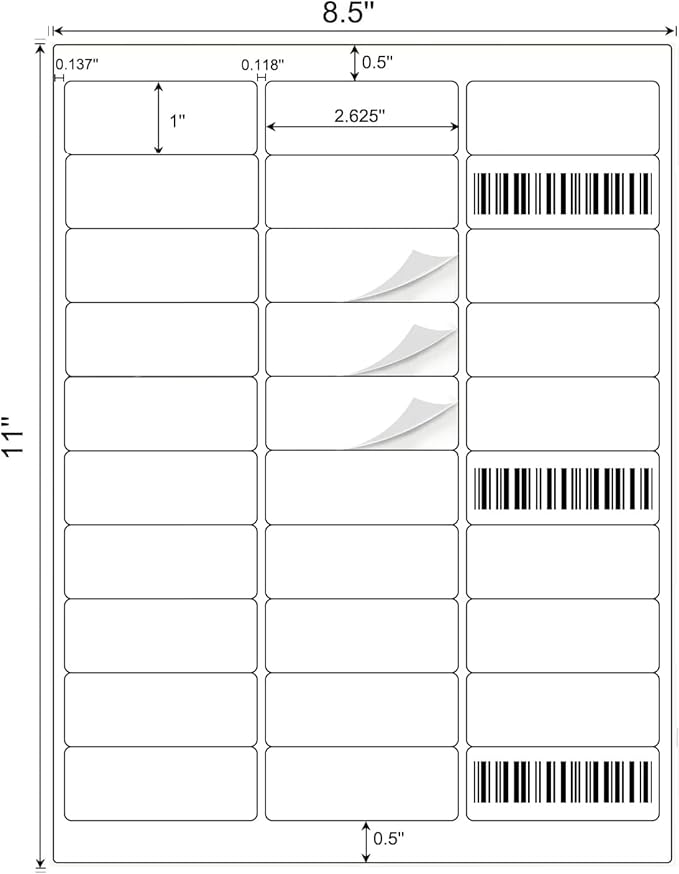 1" x 2-5/8" Shipping Address Labels 3000 Label Stickers Paper for Laser/Inkjet Printer 30 per Page Printable Mailing Labels - Matte, 100 Sheets