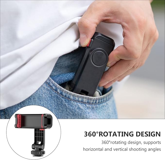 NUOBESTY Cell Phone Tripod Mount with Dual Cold Shoe Holders Rotating Smartphone Clip Adapter for Vlogging and Video Recording Pitch Angle Phone Monitor Mount