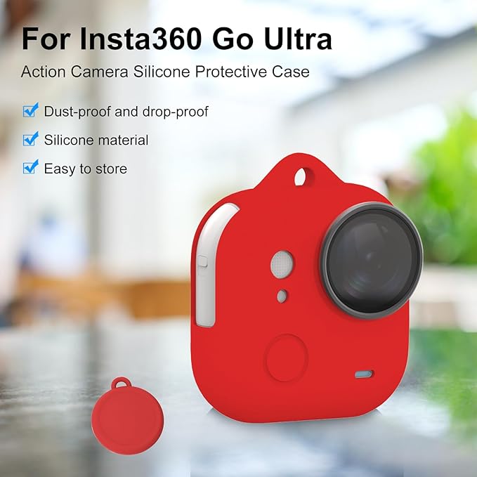 UicPuzo Full Body Silicone Case with Lens Cap & Lanyard for Insta360 GO Ultra, Anti-Scratch Protective Skin Cover,Non-Slip Grip & Shockproof Design (Red)