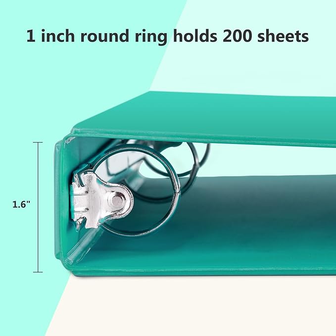 ViVin 1 Inch Round Ring View Binder for Durability, Standard 3 Ring Binder for 200 Sheets of US Letter Size Paper, PVC-Free, 6-Pack (Lake Green)