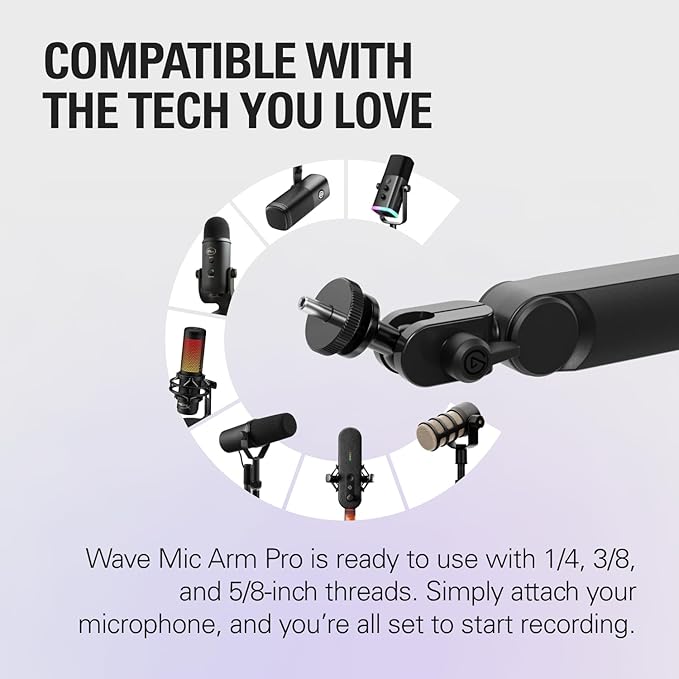 Elgato Wave Mic Arm Pro - 360° Rotatable Low Profile Gas Spring Microphone Arm, Works Mics/Shure SM7B/HyperX QuadCast/Rode/Blue Yeti & More – for Broadcasting/Podcasting/Streaming