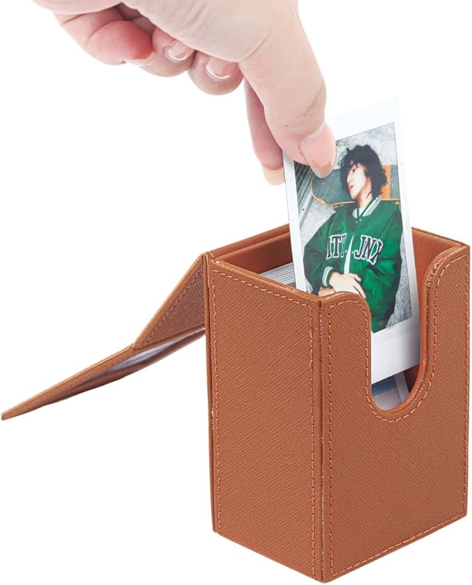 Orga'Neat Picture Holder Storage Case for Fujifilm Instax Mini Film 12/11/90/40/9/8/7/7+/EVO, PU Leather Photo Holder with Pocket Outside, up to 50 Photos (Brown)