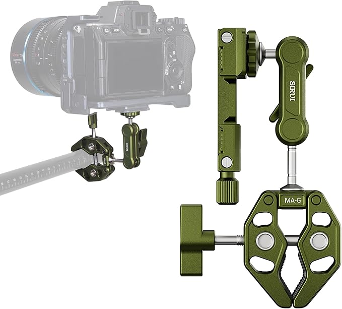 SIRUI Articulating Camera Mount Clamp with Phone Holder, Magic Arm Super Clamp with 1/4"-20 Thread and 3/8"-16 Locating Hole for ARRI, Ball Head Mount for Monitor and Bicycle, MA-G, Green