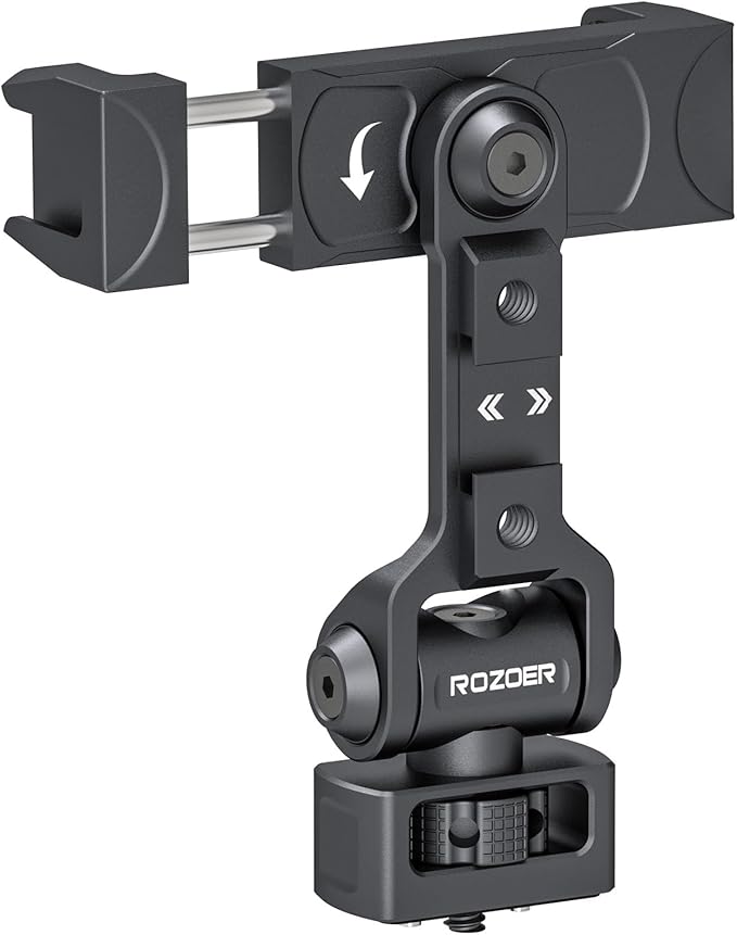 360° Phone Clip Mount with 1/4"-20 Screw & Locating Pins for Arri, Rotatable Phone Holder with 3 Cold Shoes for LED Lights, Mics