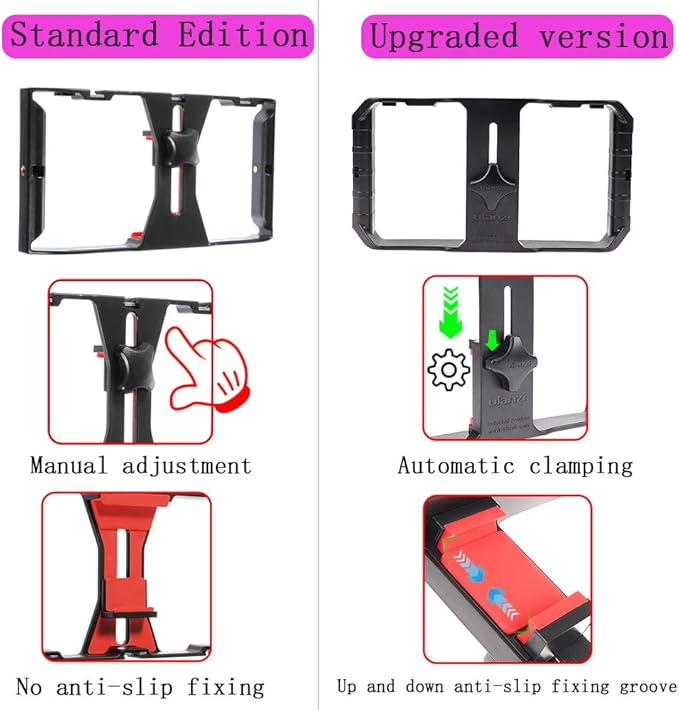 FocusFoto PRO U-Rig Smartphone Video Camera Cage Mount Holder Stabilizer Handle Grip with BOYA by-MM1 Microphone Mic+ 49 LED Light+ Mini Tripod Kit for Mobile Phone iPhone Filmmaking Videomaker