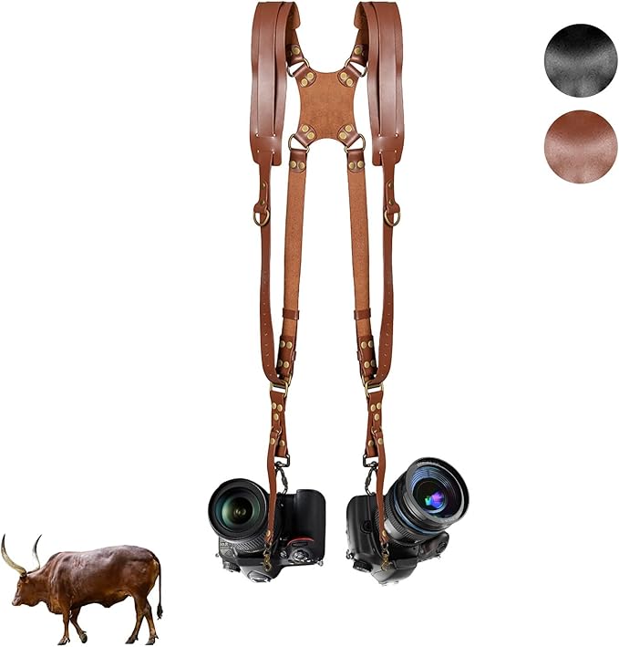 Kasla Camera Strap, Camera Straps for Photographers, Leather Dual Camera Strap for Two DSLR/SLR Cameras (Tan)