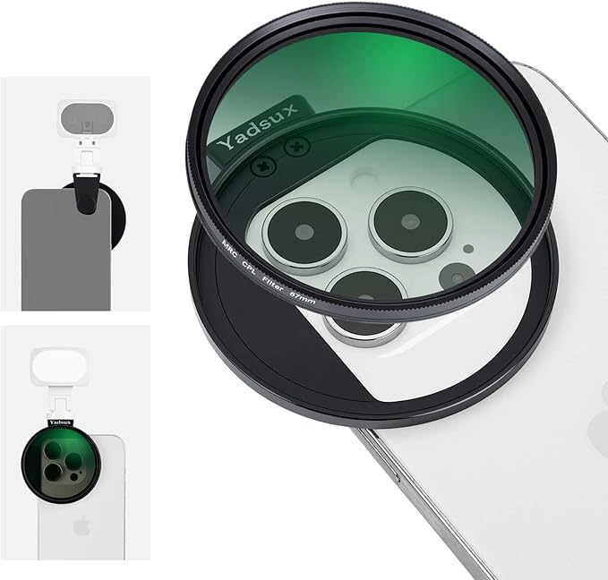 67mm CPL Polarizing Lens for Phone Camera - Universal Metal Filter Adapter with Hot Shoe Mount & Selfie Mini Light - Eliminate Glare & Boost Color Saturation for iPhone 16/15/14 Samsung Galaxy 24/23