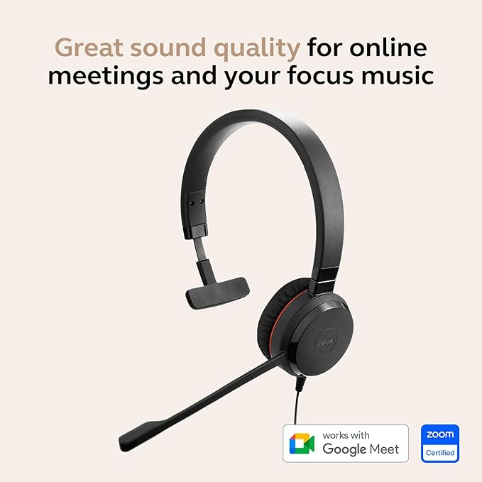 Jabra Evolve 30 II Wired Single-Ear Headset with Mic - 3.5mm Jack, USB-A/USB-C Connectivity, Computer Headset with Noise-Canceling Microphone, Works with Online Meeting Platforms - Black