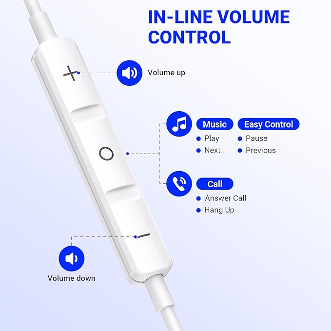 USB C Headphones for iPhone 17 Air 16 Pro Max 15, Type C Earphones with Microphone Magnet HiFi Stereo Wired Earbuds for Samsung Galaxy S26 S25 Ultra S24+ 23 A53 S21 S20 FE Flip 7 Fold/Pixel 10, White