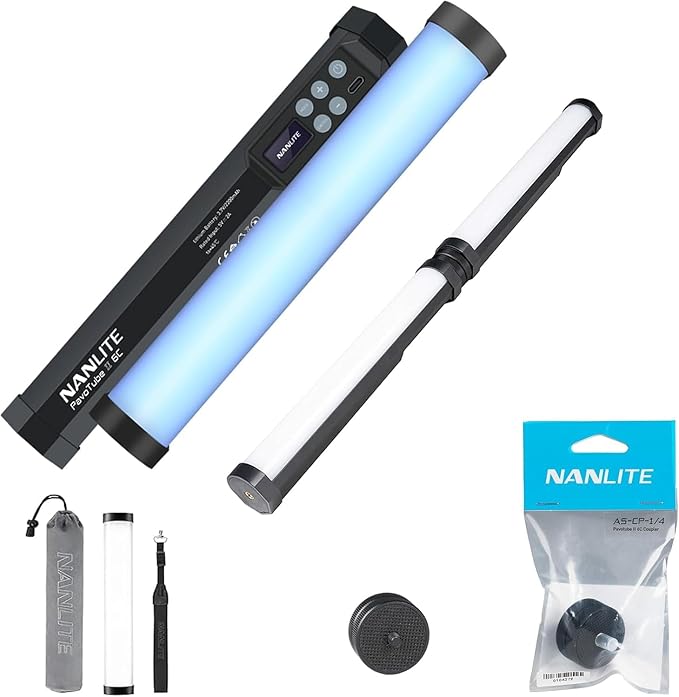 NANLITE PavoTube II 6C LED RGB Tube, 2700K-7500K Ultra-Wide Color Temperature, 2.4GHz Wireless Control Portable Handheld Photography Lighting Stick 2pcs, Dual-lamp Connector Included