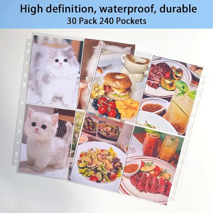 Ultra-Transparent Photo Sleeves Holding 400 Pockets 3.5x5inch Album Refill Pages for 3 Ring Binder, Double-Sided 4 Pocket Pages, Top Loading Sheet Protector Index Card Sleeves 50 Pack