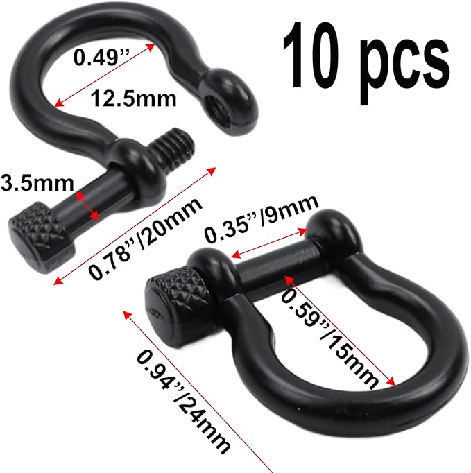 Semetall Screw Pin Anchor Shackle,10 PCS D Ring Shackle for Rigging, Lifting, Tow Strap, and Steel Wire Rope(15mm or 3/8")