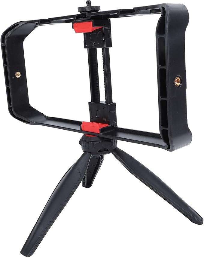 Smartphone Video Rig Hand Grip Stabilizer Durable ABS Universal Phone Stabilizer Rig with Tripod for Live Streaming Filmmaking Vlogging 1/4 Inch Screw Cold Shoe Mount
