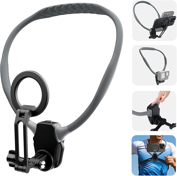 Beviliu Magnetic Neck Phone Holder for Recording, Hands Free POV/Vlog Neck Mount with Chest Strap, Video Filming for Cooking/Riding, Content Creator for iPhone 16 15 14 13 12 Android GoPro Insta360