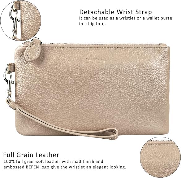 befen Genuine Leather Wristlet Clutch RFID Blocking Bag Cell Phone Wallet Purse Wristlet Wallet Purses and Handbags for Women