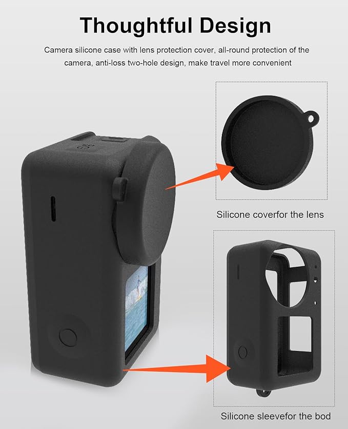 PULUZ Silicone Protective Case for DJI Osmo Action 5 Pro/4/3 with Lens Cap, Dust-Proof, Slim Durable Lightweight Rubber Soft Silicone Camera Protective Cover Accessories(Black)