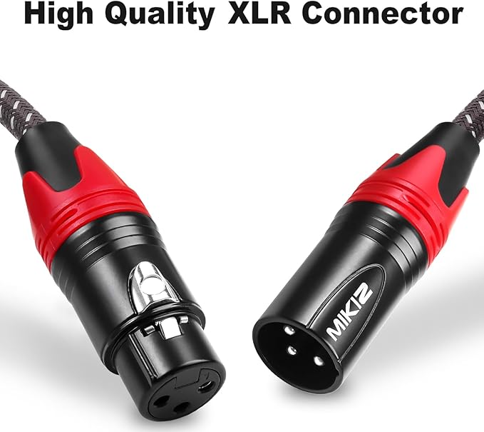 XLR Cables Braided 3ft 2 Pack Color Coded in Red, Premium Anti-tangling XLR Patch Cables Short for Microphone DJ