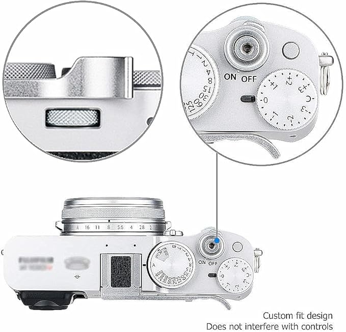 JJC Deluxe Metal Thumb Up Grip for Fujifilm X100VI Fuji X-E4 XE4 X-E3 XE3 X100V X100F X100T Thumb Rest Support Silver, Not Affected The Use of Thumb Wheel