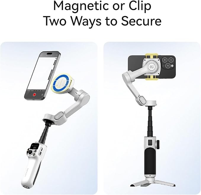 AOCHUAN 3-Axis Phone Gimbal for iPhone, Gimbal Stabilizer with AI Auto 360°Pan Tracking, Built-in Extension Rod, Fill Light, Quick Launch, Magnetic Phone Stabilizer for Video Recording-Smart P2