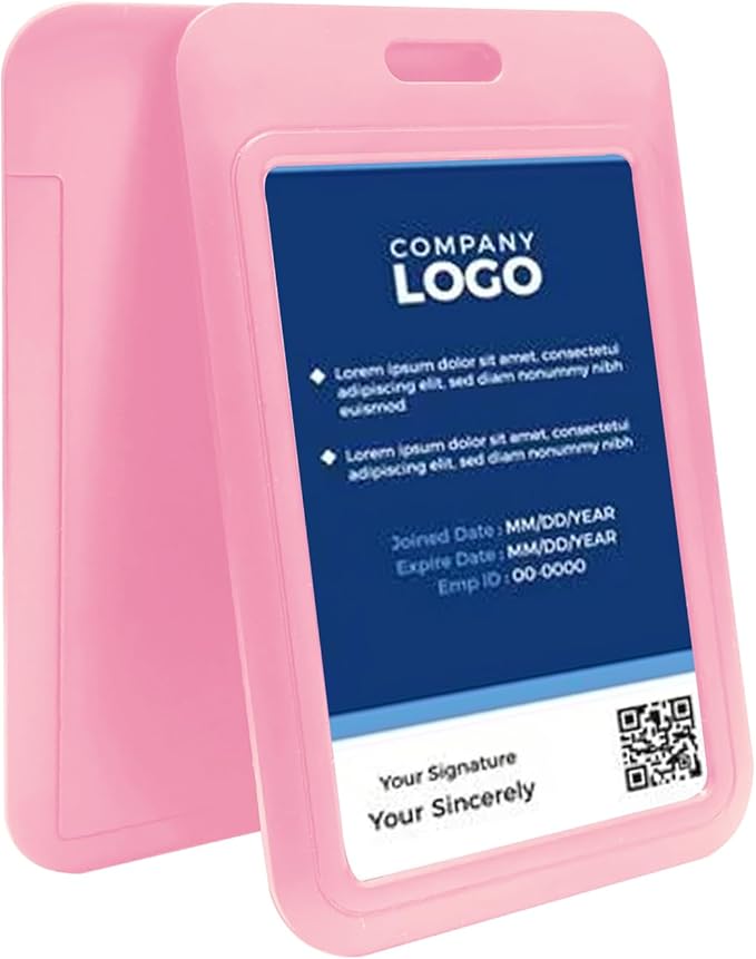 Larpur Pack of 2 Vertical ID Badge Holders Hard Plastic Card Cases with Clear ID Window for School, Office, Factory, Pink