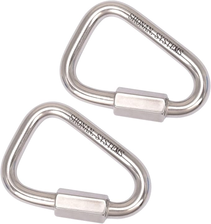 SHONAN 2.9 Inch Delta Quick Link Large Stainless Steel Triangle Quick Links Heavy Duty Triangle Carabiners Marine Grade, 2 Pack, 1535 Lbs Capacity