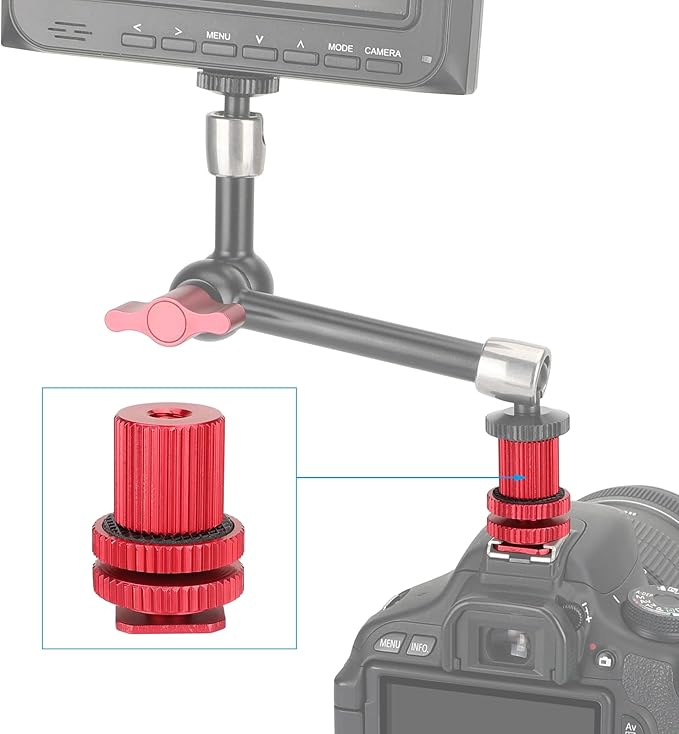 CAMVATE Camera Hot Shoe Mount to 1/4"-20 Female Thread Screw Adapter for DSLR Camera Rig (Red) - 3065