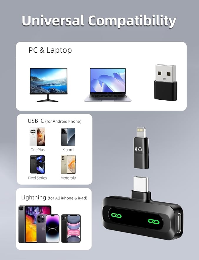 Upgraded 2 Pack Mini Clip on Microphone With LED Display, Wireless Lavalier Microphone for iPhone, HD Noise Cancelling, Portable Lapel Mic for Recording Video Podcast Vlogg Content Creator interview