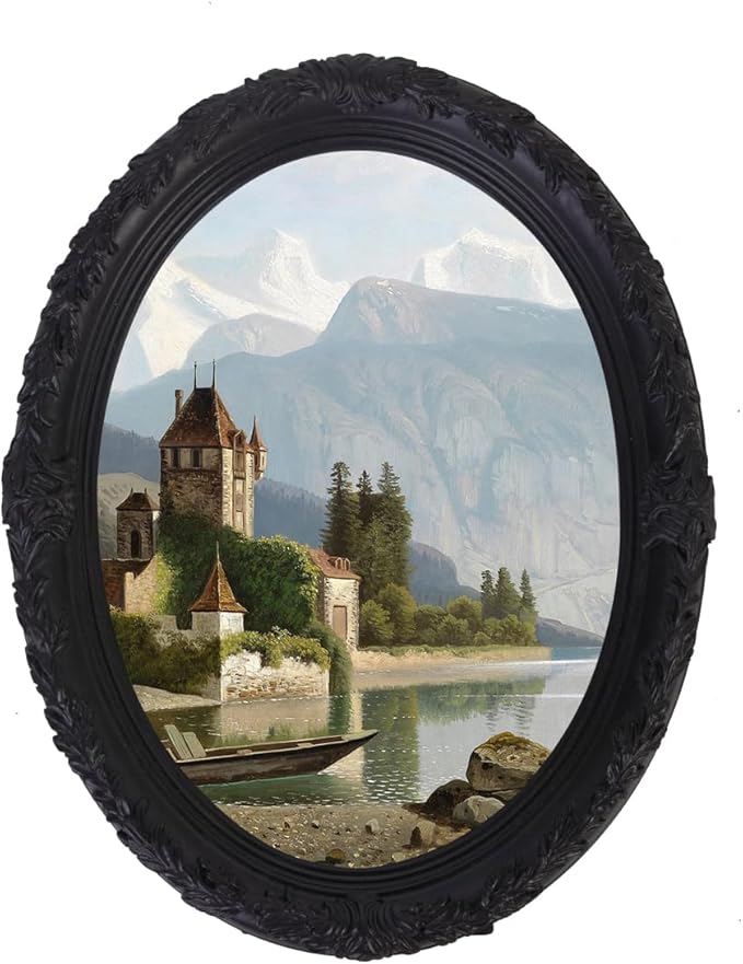 Vintage Oval Picture Frame,Classic Ornamental Photo Frame Antique Frame with Intricate Carvings,Tabletop Display and Wall Mount,Real Glass Front,Old-Fashion (Black, 2.5x3.5)