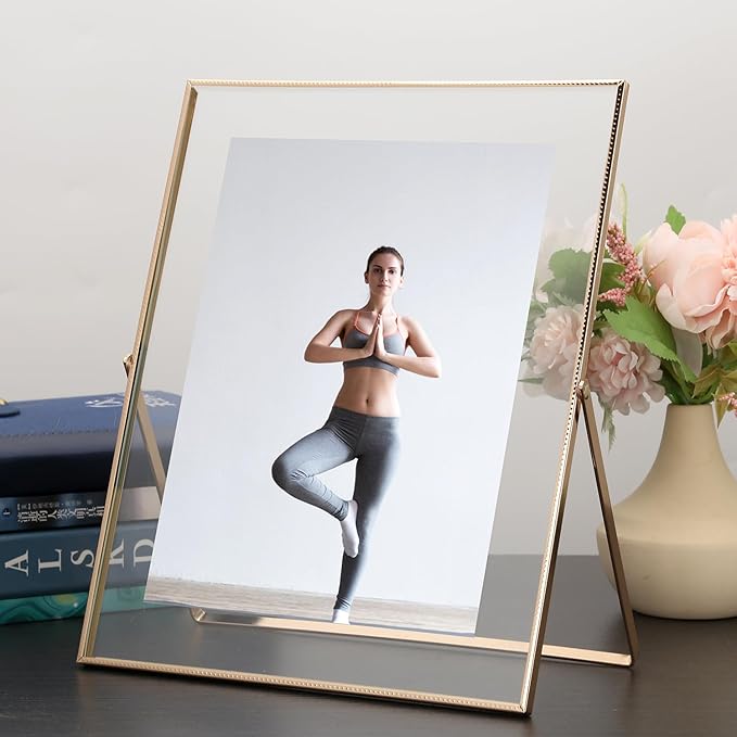 Gold 8x10'' Floating Frame Set of 2, For Photo Sizes ( 5x7'' ,6x8'' 7x9'' up to 8x10''), Beautiful Metal Lace Edge Frames Adjustable Tabletop/Shelf Photo Frame, Classy Gift Choice for Wedding,