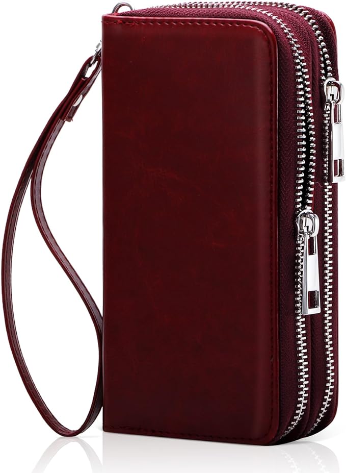 Cellphone Wallet for Women Dual Zipper Long Purse with Removable Wristlet