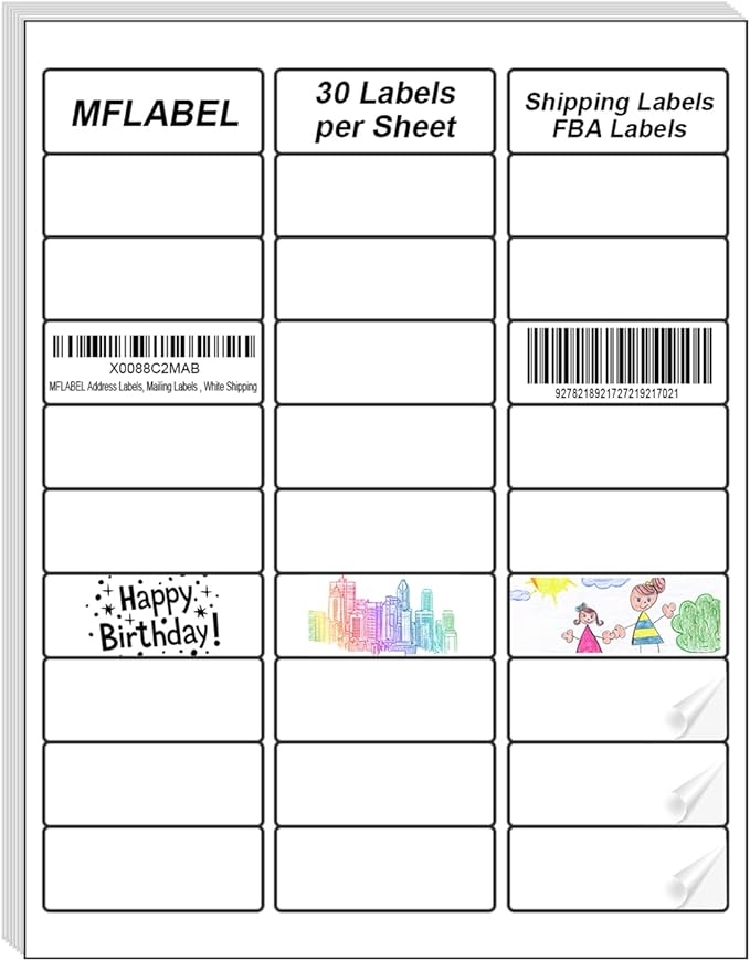 MFLABEL 1" x 2-5/8" Address Labels for Laser & Inkjet Printers 15,00 White Shipping Stickers(50Sheets,30/Sheet)+48 Free Fragile Stickers | Easy to Peel,Mailing Labels for Packages, Shipping