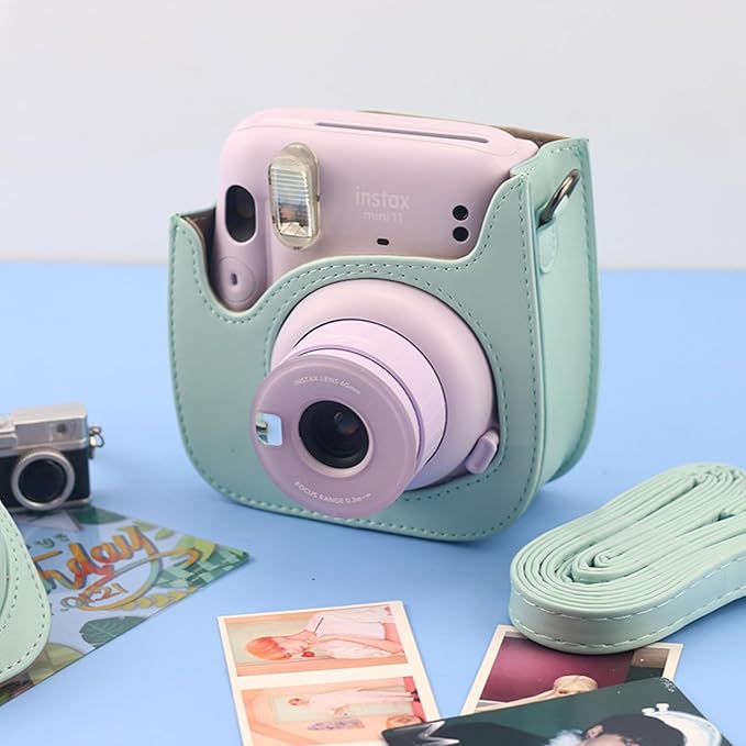 Frankmate Protective Case Fit for Fujifilm Instax Mini 12 11 9 8 Camera, PU Leather Camera Bag with Pocket and Adjustable Shoulder Strap (Cute Duck)