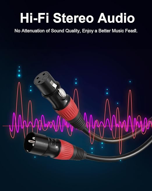 6 Pack 10ft Color-Coded XLR Cables (Male to Female), OFC Microphone Cable for Recording Mixer, Amplifier, Podcast, Stage & Studio Pro Audio Equipment