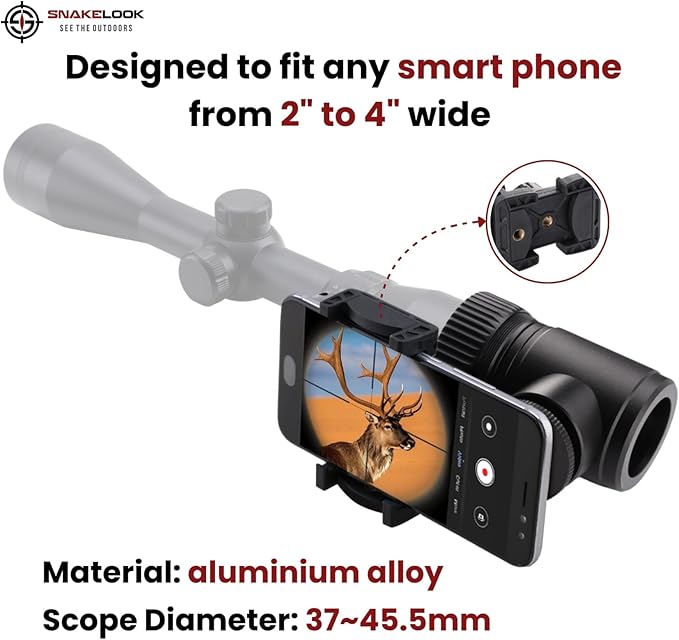 Universal Phone Scope Adapter – Side Mount Design Smartphone Scope Mount – Hunting, Birding, Target Shooting, Aiming, Sighting – All-Aluminum Black Frame Camera Mount - Sidewinder Scope Phone Adapater