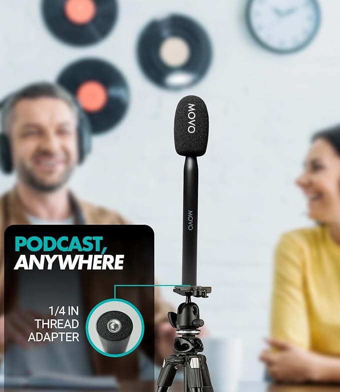Movo WMX-HM Mic Handle for DJI Mic, Rode Wireless GO, Hollyland Lark, and More - Wireless Interview Microphone Handle - Wireless Lav Mic Adapter for Vlogging, Interviews, Podcasting, Content Creation