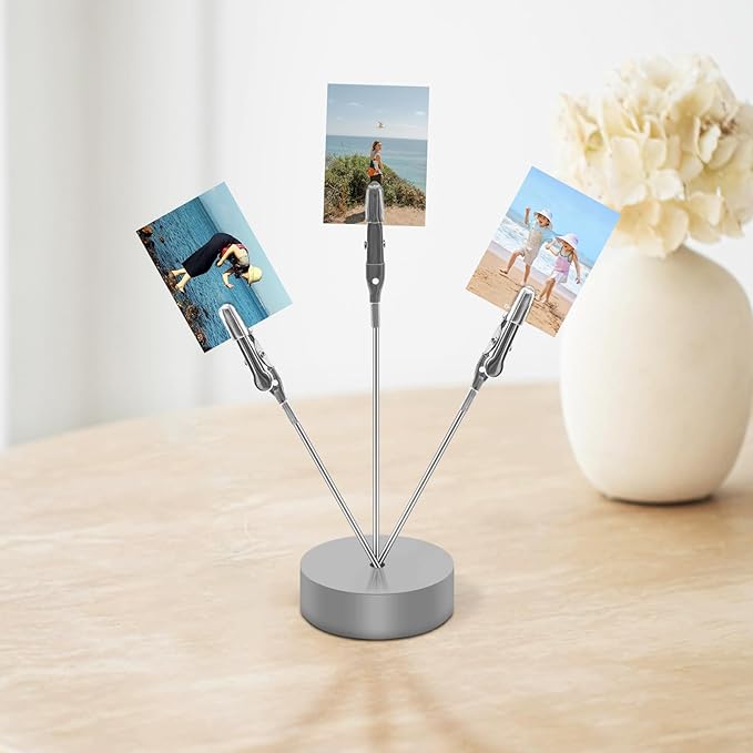 FaitAtten 3 Pack Desktop Photo Tree Holder Clip Round Base, 3-Branch Gift Card Holder with Clips, Memo and Picture Display Clip Holder Stand for Wedding Party Photo Clip Holder Table Numbers Silver