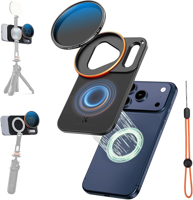 K&F CONCEPT Double-sided Magnetic Lens Filter Mount Adapter with 58mm Variable ND2-32 Filter, Compatible with iPhone 17 Pro Max and 58mm Threaded Filters